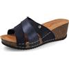 Fly Flot Ciabatta Donna in Pelle a Fasce Incrociate, Sottopiede Imbottito Antishock in Pelle