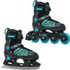 RAVEN 2in1 Pattini da ghiaccio Pattini in linea Inline Skates per bambini e adulti regolabili (Spirit Black/Mint, 37-40 (23,5-26cm))