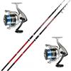 Generico Kit Pesca - 2 x Evoluzione Canna da Pesca Beach Ledgering 4.20 mt 130 gr + 2 x Mulinello Surfcasting Dayton 8000
