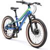 BIKESTAR MTB Mountain bike alluminio per bambini 6-9 anni | Bicicletta 20 pollici 7 velocità Shimano, hardtail, freni a disco, sospensioni | Blu Verde