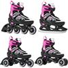 RAVEN Profession 4in1 Inline Skates Pattini in linea Triskates Pattini a rotelle/da ghiaccio per bambini e adulti regolabili (Black/Pink, 35-39 (23cm-25,5cm))