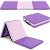 GYMAX Tappetino da Yoga, 180 x 60 x 5 cm, Materassino per Ginnastica 3 Segmenti, Pieghevole e Portatile con Manico (Blu navy)