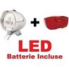 CicloSportMarket Kit Fanale Luce Anteriore Cromato + Fanale Posteriore al Portapacco LED + Campanello Argento Bicicletta Olanda - R - Graziella - Vintage - City Bike - Uomo/Donna - BATTERIE Incluse …