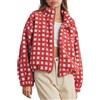 Esmeling Giacca da donna a maniche lunghe in pile Sherpa a quadri casual Chunky Teddy Fleece Outwear, Rosso, Medium