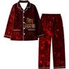 Generico Pigiami Natalizi Divertenti Pigiama Natalizio Donna Cotone Women Natale Lapel Full Print Babbo Natale Holiday Snowflakes Maniche Lunghe Pant Set Invernale