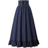 Generic Gonna vittoriana da Donna Gonna Lunga Gotica Steampunk Vita Alta Orlo Arricciato Corsetto a Trapezio Gonne Casual a Pieghe Vintage Lady-Nero-M
