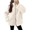 Juankrynord Donna Inverno Caldo Giacca in Pile Soffice Ispessito Shaggy Giacca in Pile Colletto in Piedi Carino Cappotto in Pile con Cerniera con Tasche (Bianco,M)