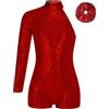 inlzdz Ragazze Ginnastica Leotards Body Danza Claasica Balletto Monospalla Leotards con Fascia per Cappelli Paillettes Bodysuit Abito da Pattinaggio Artistico Rosso 15-16 anni