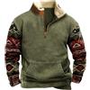 Generisch Maglione in pile da uomo, invernale, vintage, con stampa, mezza zip, senza cappuccio, vestibilità normale, da jogging, in pile, foderato, per l'inverno, comodo e caldo, 4XL