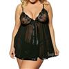 IPUDIS Completo Intimo Taglie Forti da Donna con Scollo A V, In Pizzo, A Rete, Trasparente, Babydoll, Camicia da Notte con Spalline Sottili, Abbigliamento da Notte, Abbigliamento per La Casa, Nero 7Xl