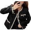 Suncadmious Donna Elegante Blazer Coreano Casual in Tweed Temperamento Colletto Rotondo Blazer Casual a Quadri con abbottonatura Cappotto Giacca Corta (Black,XL)