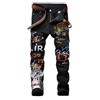 WAZHAKU Pantaloni Uomo Denim Moto Bianco Nero Bike Straight Jeans Hip Hop Punk Rock Streetwear Jeans strappati Slim Fit Stretch Jeans Stampa Denim Pantaloni Bootcut Uomo, O Nero., 44
