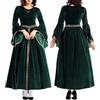Generisch Abito retrò da donna medievale, in velluto, abito da principessa, elegante linea ad A, maxi abito da sera, abito da cocktail con maniche a tromba, verde, M