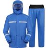 Beokeuioe Tuta antipioggia per uomo e donna, pesante, abbigliamento da lavoro, impermeabile, impermeabile (giacca + pantaloni), set con cappuccio antivento, giacca antipioggia in gomma piena, A blu