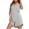 Generico Camicie da Notte per Donna, con Chiusura a Bottoni e Maniche Corte, Stile Boyfriend, Pigiama a Collo V, Camicia da Notte(Grey, XXL)