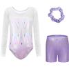 Generico Body Ginnastica Artistica Bambina, Set 3 Pezzi con Body Senza Maniche, Pantaloncini, Fascia Capelli, Completo per Ginnastica, Danza e Spettacoli, 5-12 Anni