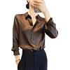 Generic Camicia da donna con bottoni a maniche lunghe camicie in raso di seta camicette da donna, Grigio, XL