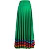 CHICTRY Maxigonna di Danza del Ventre Donna Gonna a Ruota Intera Gonne Lunghe con Strisce Colorate Gonna da Flamenco Tango Ballo da Sala Danza Folcloristica Verde 87 cm L