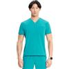 Cherokee Infinity Cherokee IN702A - Maglia da uomo con zip parziale e scollo a V, con 3 tasche, pannelli laterali a costine, Blu foglia di t, Medium