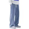 HEIBTENY Pantaloni larghi alla moda, gamba larga streetwear, jeans dritti da uomo, pantaloni neutri (L azzurro)