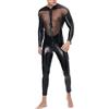 Duohropke Lattice Catsuit uomo tuta da uomo in stile bagnato, materiale slim fit, lattice lucido, tuta sexy in pelle, abbigliamento muscolare per feste clubwear, 01 nero, L