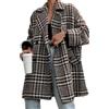 Generic Cappotto pied de poule doppiopetto invernale da donna Giacca da capispalla di media lunghezza con risvolto scozzese (Albicocca,XL)