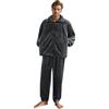 Foweknow Pigiama da uomo e da donna, in flanella, a collo alto, in pile, con collo alto, comodo, alla moda, morbido, taglie grandi, tinta unita, grigio., XL