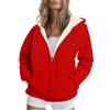 YCBMINGCAN Felpa in pile da donna, con cappuccio, invernale, calda, super morbida e confortevole, con chiusura lampo, elegante e chic, con cappuccio, Colore: rosso, L