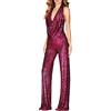 Yekdmxop Tuta Elegante Donna Tute Donna Eleganti Lunghe Con Paillettes Jumpsuit Donna Scollo a V Curvy Tailleur Con Schiena Scoperta Taglie Forti Cocktail Cerimonia Pantaloni Senza Maniche Brillantini Party