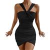 Generico Abito Elegante Donna Vestito da Cerimonia Aderenti Sexy con Scollo A V Scava Fuori Borsa Club Casual Maniche Lunghe Pieghettato Lungo Vestiti Eleganti Abiti Ragazza Estivo Sexydonna
