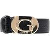 GUESS Cintura Donna in Poliuretano Nero con Fibbia Logo Dorata, 3 cm, Taglia L