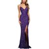 Duohropke Abito con Paillette Donna Lungo Abito di Glitzer Elegante Sexy Abito da Sposa Abito Elegante da Cerimonia Abito da Cocktail Abito Mini di Glitzer Abito di Sequin Carnevale Costume, Lilla, M