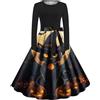 VPQILH Nuovo Abito Halloween Donna con Zucca Fantasma Stampa, Elegante Vita Alta Vestito Gotico Donna Vita Alta Vestiti Medievali con Coulisse Abiti Manica Lunga A-Line Vestiti per Halloween Costume Feste