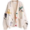 Generico Cardigan Donna Primaverile in Maglia a Lana con Bottoni e Tasche Giacca Invernale Leggera Caldo Giubbino Elegante Casual Oversize Stile Pigro per Lavoro Casa,Beige,M