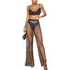 tinetill Abiti da Spiaggia in Rete da Donna Abito a Rete Trasparente con Strass Copricostume per Bikini Rave Festival Abito Trasparente Nero Abito a Sottoveste Streetwear Clubwear