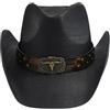 ZNJAMN Cappello da Cowboy Cappello di Paglia Spesso for Uomo, con Bordo Arricciato, Cappello da Cowboy Western Vintage, Estivo Spiaggia per Uomini E Donne(Black02)