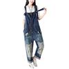 Bigassets Donna Estate Primavera Jeans strappati tuta Senza maniche Casuale Salopette pagliaccetto Style 3 Deep Blue