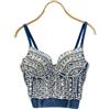 GUIBEIZU Corsetto da donna in denim estivo con strass scintillanti, corsetto da donna, reggiseno integrato, diamanti di cristallo, perle, jeans di lusso, top di alta strada, club, feste, corsetto top,