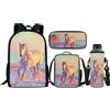 Belidome Set Zaino Scuola Astuccio Portamatite Borsa per il Pranzo Porta Bottiglia per Bambini Ragazzi e Ragazze, Confezione da 4, Taglia unica