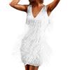 Generic Abito Mini da Donna con Frange Flapper E Paillettes Vintage Scollo A V Abito Senza Maniche per Ballo E Cocktail Elegante Abiti da Matrimonio Stile Retro (White, S)
