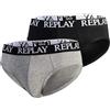 Replay Slip da Uomo, Confezione da 2, Materiale Morbido, vestibilità Classica, Bianco, Nero, Grigio (IT, Testo, XL, Regular, Regular, Nero/Grigio)