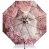 Generic Ombrello pieghevole compatto da viaggio con gatto rosa e ciliegia, portatile, protezione UV, leggero, per sole e pioggia