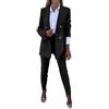 Generico Tailleur 2 Pezzi Elegante da Donna Business Cappotti Cerimonia Curvy Tailleur Blazer con Scollo a V Manica Lunga Aperto Pantalone Giacche Set Elasticizzate da Lavoro per Business E Matrimoni