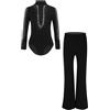 Aislor Completo da Ballo Latino Americano Bambino Ragazzo 2 Pezzi Body Danza Classica + Pantaloni Gamba Larga Abito da Samba Rumba Salsa Tango Dancewear Nero 7-8 anni