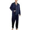 Generico Pigiama in Seta da Uomo 2 Pezzi Maschile di gelso a Maniche Lunghe Nero(Navy Blue,Medium)