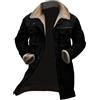 generic Giacca in pelle da uomo, invernale, con colletto in peluche, similpelle, vintage, pelle scamosciata, lunga, con bottoni, stile motociclista, retrò
