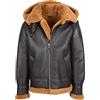 House Of Leather Mens B3 giacca di pelle di pecora staccabile con cappuccio Shearling Ruben Brown zenzero, Colore: marrone zenzero., XXXL