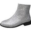 MODSGUE Stivaletti da donna con glitter comodi con punta tonda stivaletti corti alla moda stivali invernali con cerniera laterale tacchi chunky alla caviglia stivali con paillettes, argento, 44