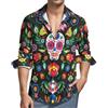 Qjjinxior Camicia a maniche lunghe da uomo, nera con teschio spaventoso, camicie casual da uomo con tasca, Teschi messicani di zucchero, 4XL