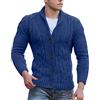 Generic Cardigan lavorato a maglia da uomo Cardigan foderato in pile Slim Fit Cable Knit Button Up Maglione di cotone con tasche Risvolto spesso Maglione di colore solido slim tipo, Blu, L